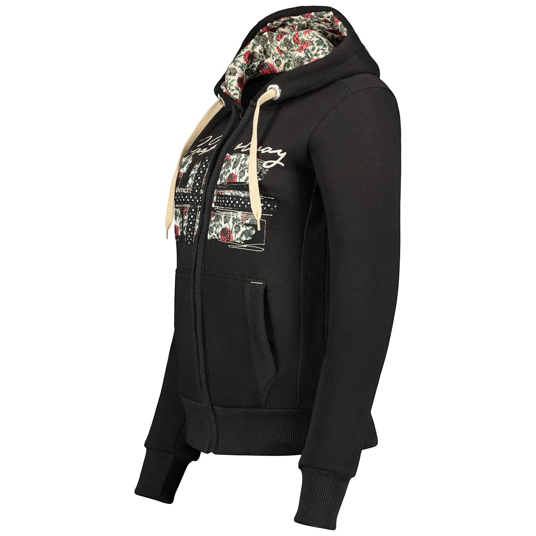Geographical Norway Fabeaute Lady - Felpa Cappuccio Zip E Tasche Donna - Felpa Cappuccio A Maniche Lunghe