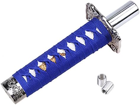 CFUSMOTO Universal Car Gear Shift Knob Short Samurai Sword Shift Knob Shifter 250mm Metal Weighted Sport Katana Shift Knob (Blue)