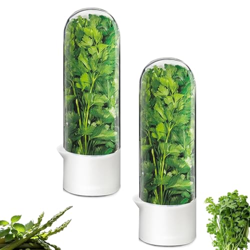 Minkeytal Herb Saver for Refrigerator - Herb Keeper & Cilantro Container for Fridge | Vegetable Preservation Storage Container for Cilantro, Basil, Asparagus | Extends Freshness Up to 2-3 Weeks