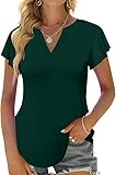 Leafsay Womens Casual Summer Tops V Neck Ruffle Short Sleeve Shirts Floral Tunic Business Work Blouses for Women(Dark Green,M)