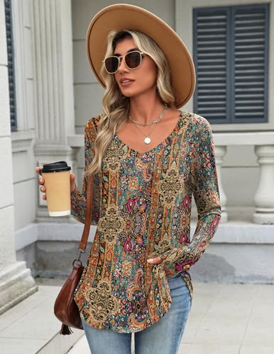 Zeagoo Long Sleeve Tops for Women Casual V Neck Shirt Loose Fall Basic Tee Dressy Work Blouses 20253