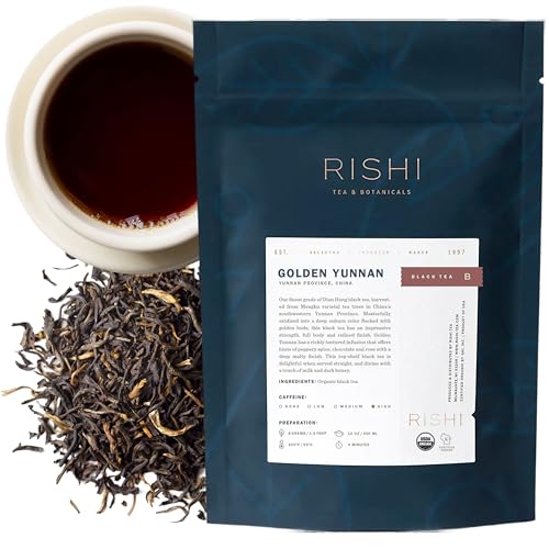Rishi Tea Golden Yunnan Black Tea - Organic, Loose Leaf Tea, Smooth & Rich Ancient Chinese Tea, Energizing & Caffeinated - 4 Ounces, 14+ Servings