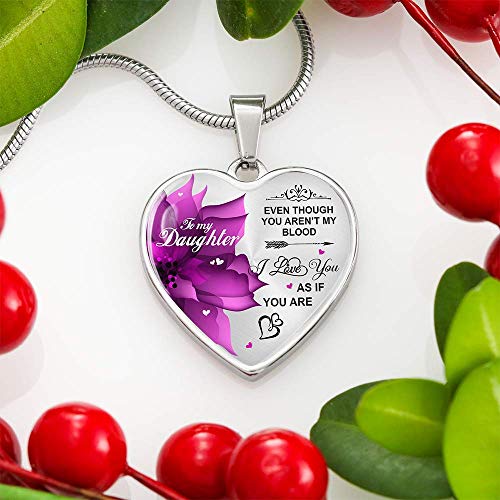 Step Daughter Necklace Stepdaughter Necklace from Stepmom, from Stepdad, to my, Even Though You aren't My Blood Necklace (silver-plated-base) (Graphic Pendants, Silver) - Image 4