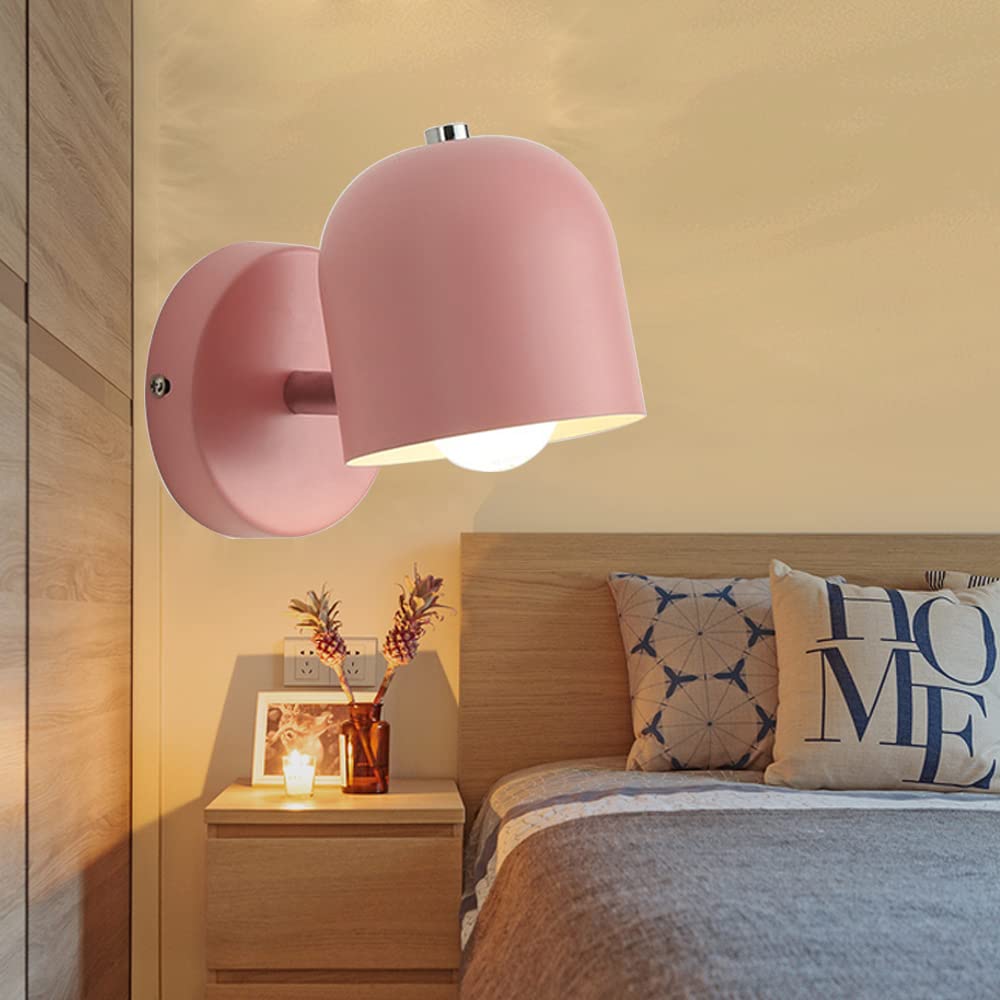 Mengjay Interior Wall Lamp - Children's Bedroom Ironwood Light Fixture, Kitchen Adjustable E27 Deco (Pink)