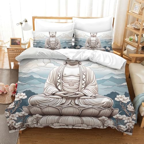 Housse de couette Bouddha 3D King parure de lit 3 pièces en microfibre
