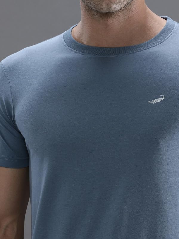 Image of CROCODILE Men Solid Sport Fit T Shirt | Round Neck | Short Sleeve | Regular Length | Basic Casual Pull On Topwear Grey Melange
