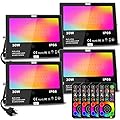 MELPO 30W Led Flood Light Outdoor 300W Equivalent, Color Changing RGB Lights with Remote, 120 RGB Colors, Warm White 2700K, Timing, Custom Mode, Uplight Landscape Lights,IP66 US 3-Plug (4 Pack)