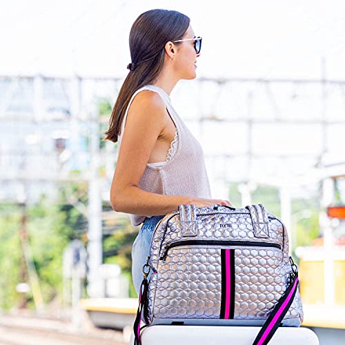 Flyte Adélie Bag | Gym & Travel Quilted Duffel | Silver & Pink (New Edition) #TOP7
