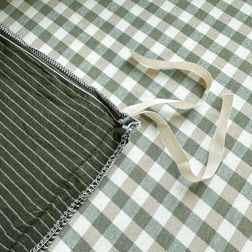 Image of PinkMemory Green Striped Duvet Cover King 100% Washed Cotton Olive Green Stripes Duvet Cover Set 3pcs Pinstripe Pattern Bedding Set with Zipper Closure Corner Ties,Soft Breathable