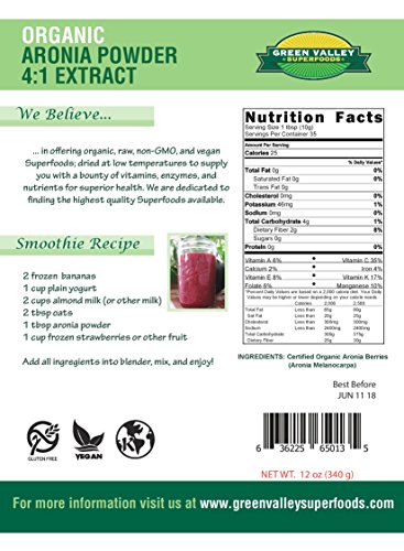 Green Valley Superfoods Organic Aronia Berry 4:1 Extract Chokeberry Powder (12 Ounce) #TOP1