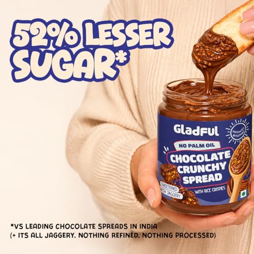 Image of Gladful Chocolate Crunchy Spread | 300g | No Palm Oil | No Refined Sugar | With Crispy Rice | Clean Ingredients | Healthy Chocolatey Spread