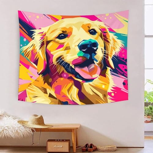 Tapisserie murale Golden Retriever 3D en tissu pour redecorer un grand mur vide sans peindre