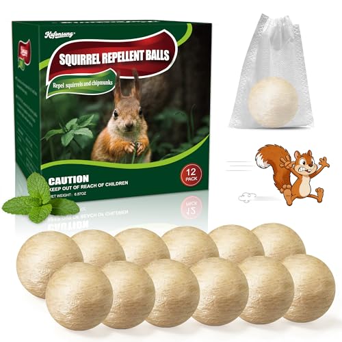 12 Pack Squirrel Repellent Balls-Squirrel &Chipmunk Repellent Outdoor Keep Squirrels Out of Plants Squirrel Deterrent for Bird Feeders Attics Cars&Gardens Outdoor & Indoor Use Plant-Based