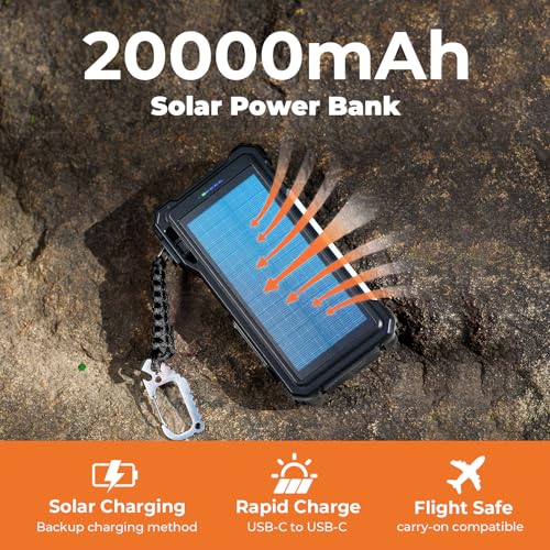 Image of BLAVOR Solar Power Bank 20000mAh Built-in Cables, Wireless Charger for Phones & Apple Watch, 20W Fast Charging Battery Pack with USB C, Flashlight, Solar Charger for iPhone, iPad, iWatch, Samsung