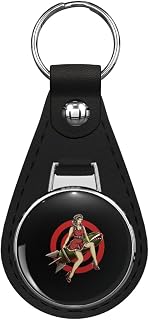 Pin Up Girl Leather Keychain Stainless Steel Ring