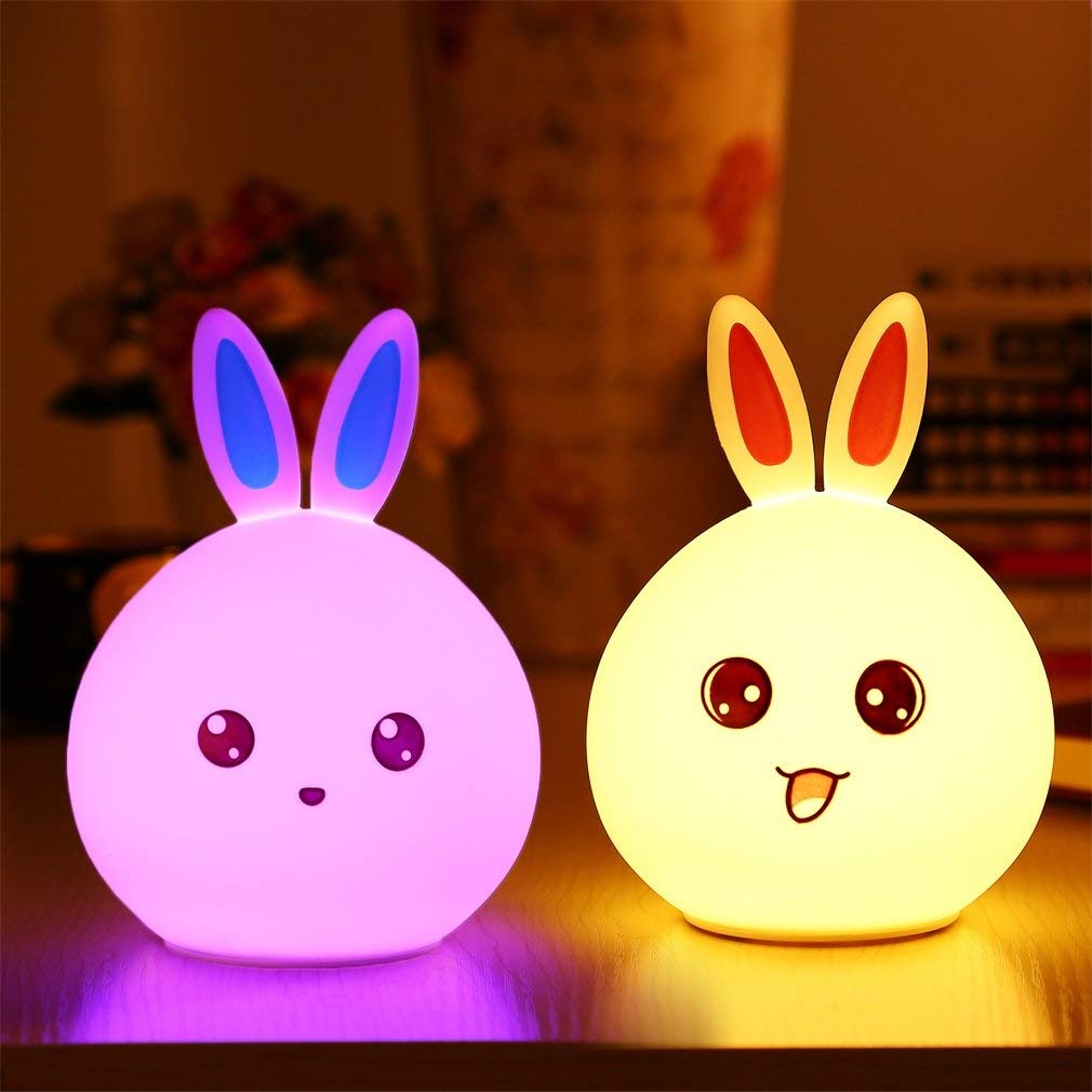 One94Store Silicone Rabbit Night Light | USB Rechargeable Color-Changing LED Lamp with Touch Sensor Control | Kids Bedroom Décor & Gift for Babies, Toddlers, and Children (Blue Ear) - Image 2 thumbnail