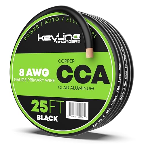 8 Gauge Amp Wire - 25ft Black | Best Used for Battery Cable, Marine Speaker Wiring, Solar Systems for RV Trailer, Car Audio Speaker, 8 AWG Automotive Copper Clad Aluminum (CCA)