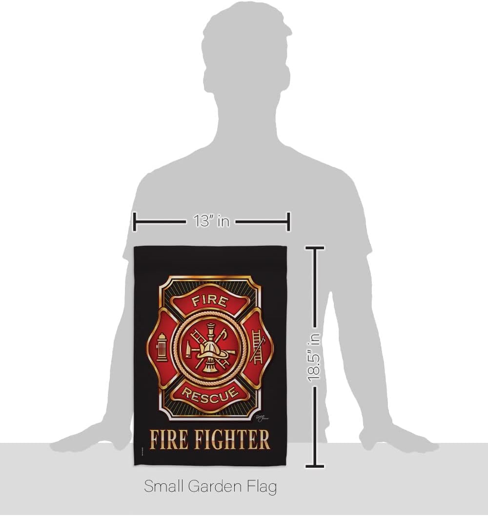 Fire Fighter Garden Flag - Set with Stand Armed Forces Firefrighter Fireman Department Rescue Red Line Hero Support - House Decoration Banner Yard Gift Double-Sided Made in USA 13 X 18.5 - Image 2