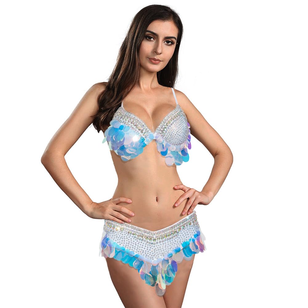 ROYAL SMEELA Sujetador de Cinturón de Danza del Vientre Cinturon y Sujetador Strass Disfraz Baile del Vientre Mujer Traje Danza del Vientre Oriental Conjunto Danza Vientre Ropa Bailarina del Vientre