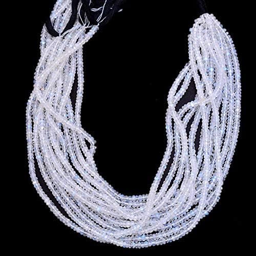 Miniatura 2 de Kashish Gems & Jewels - Cuentas facetadas de piedra lunar arcoíris blanca de 0.157 in  Playa de 13 pulgadas  Blue Fire AAA + piedra lunar arcoíris