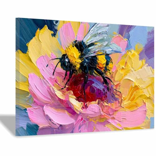 Toile peinture pivoine impasto encadrée pour un design mural prestigieux