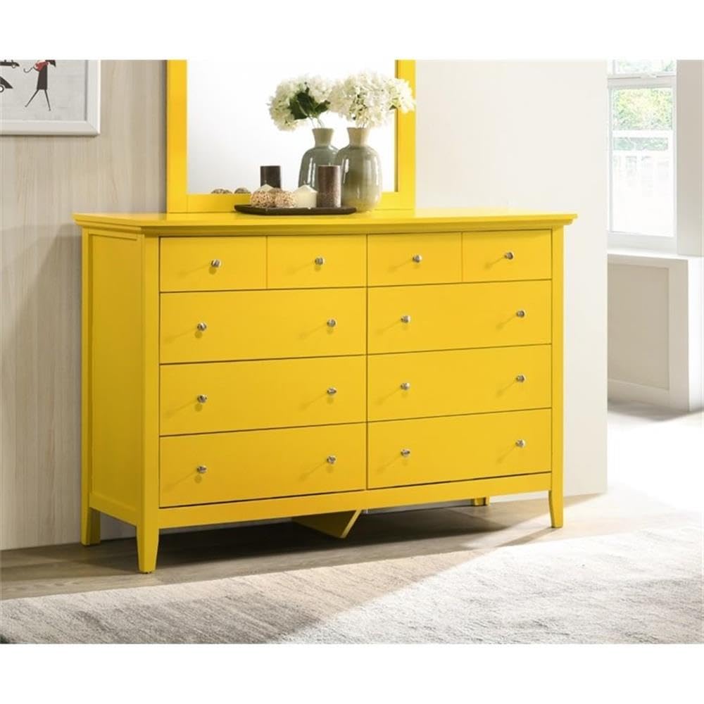 dresser yellow Patterned Wooden with Decorative Knobs gliding drawers Swell 6-Drawer Assembled Dresser Babyletto