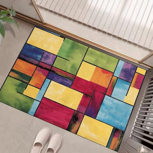 Paillasson extérieur 60x90 cm à blocs multicolores abstraits - 3