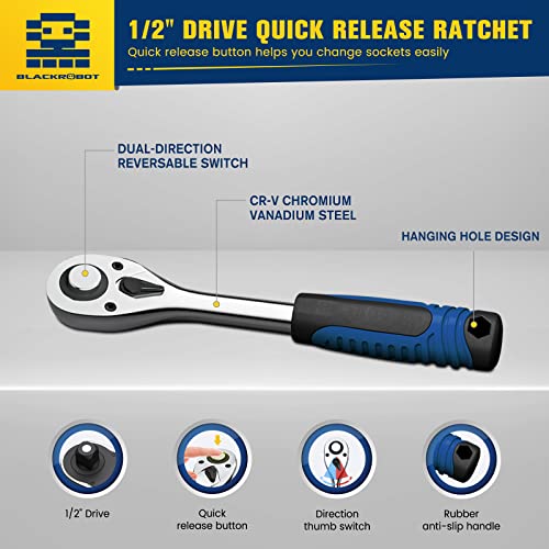 Blackrobot 32-Piece 1/2” Drive Metric Socket Set, 6-Point(8Mm-32Mm) 12-Point(10Mm-19Mm), Socket Ratchet Wrench Mechanic Tool Set, Cr-V Steel #TOP3