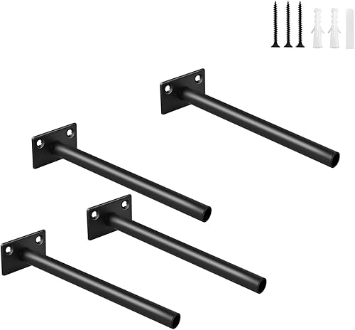 Miniatura 82 de 4 soportes de estante flotante de acero sólido negro de 5 pulgadas, soportes ocultos para estantes flotantes de madera, soporte oculto para estantes