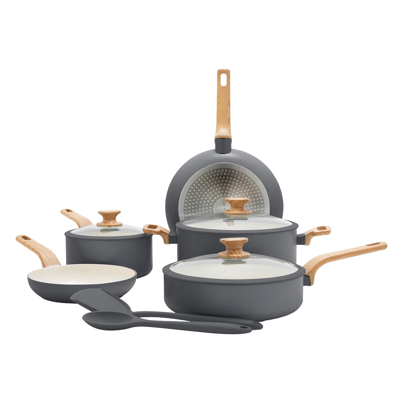 GreenPan Essence 5-Piece Saucepan & Pan Set, Grey, Ceramic Non-Stick Coating, PFAS-Free, Oven Safe up to 200°C, Suitable for Induction Cookers