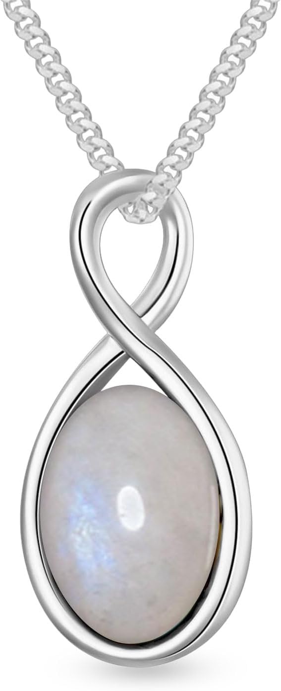 15x11MM Genuine Moonstone Infinity Necklace for Women 925 Sterling Silver Oval Real Moonstone Pendant Necklace for Her Mom Wife