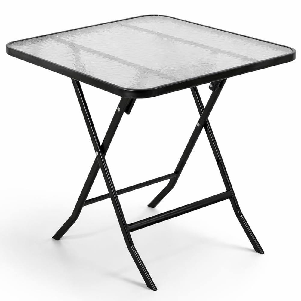 BAKAJI Tavolino Pieghevole da Esterno e Interno con Struttura Nera e Piano in Vetro, Tavolo Salvaspazio Richiudibile Ideale per Bar, Ristoranti, Balcone, Giardino, Terrazzo, 60 x 60 x 71 cm (Quadrato)
