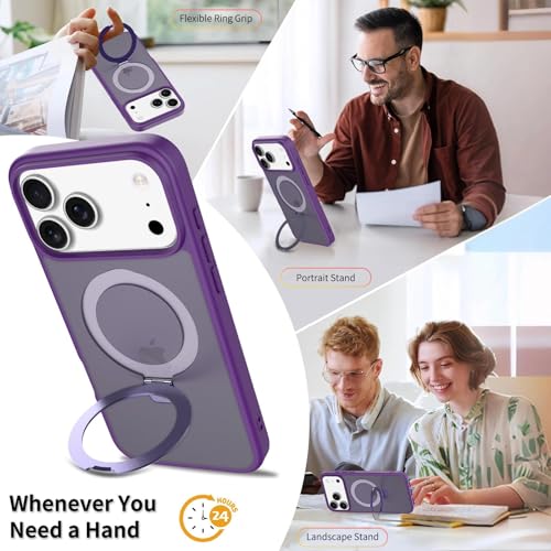 Image of Magnetic for iPhone 17 Pro Max Case, 6.9 inch, Compatible with MagSafe, Rugged Kickstand, Not-Yellowing Military-Grade Protection, Matte Purple
