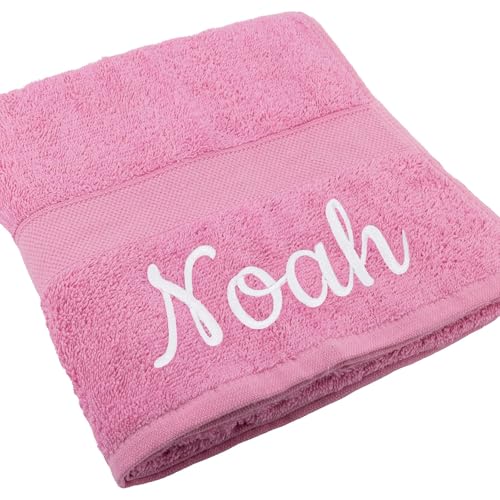 Handtuch Juist mit Namen oder Wunschtext Bestickt, personalisiertes Duschtuch, individuelles Badetuch, 100% Baumwolle, 70 x 140 cm rosa