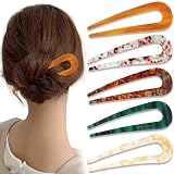 Atoden Hair Pin for Bun French Twist Updos Prestige U-shaped Hairpin Acrylic Retro Large Hair Fork for Thick Thin Long Hair Elegant Hair Styling Accessories for Women 5Pcs Hair Clips
