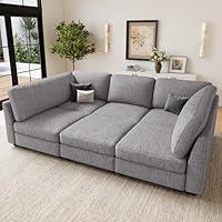 Belffin 86.2" Sectional Sleeper Sofa Bed with Deep Seat Cloud Modular Sectional Couches for Living Room. Light Grey Sofa