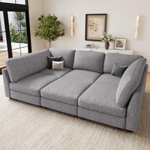 Belffin 86.2" Sectional Sleeper Sofa Bed with Deep Seat Cloud Modular Sectional Couches for Living Room. Light Grey Sofa Light Grey Sleeper 1