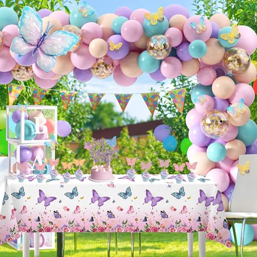 Image of TREWAVE Butterfly Baby Shower Decorations for Girls A Little Butterfly Is On The Way Party Backdrop Butterfly Cake Toppers Stickers Pink Purple Balloons Baby Boxes for Girl Birthday Baby Shower Decor