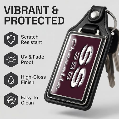 Image of Brotherhood 1969 Compatible with Chevelle SS 396 Burgundy Engine Emblem Design Key Chain Key Holder Key Ring For Men Heavy Duty Car Key Ring For Men and Women