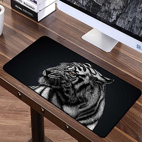 Tapis de souris grand format tigre noir et blanc pour bureau gamer et professionnel