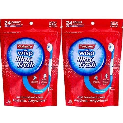 Colgate Max Fresh Wisp Disposable Mini Toothbrush, Peppermint - 24 Count, 2-Pack