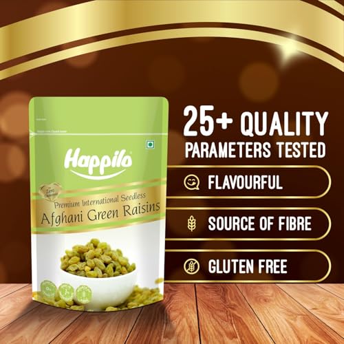Image of Happilo Premium Seedless Afghani Green Raisins 200grams, Quality Kishmish | Rich in Iron & Vitamin B | Nutritious Dry Fruit | High in Antioxidants (Pack of 5)