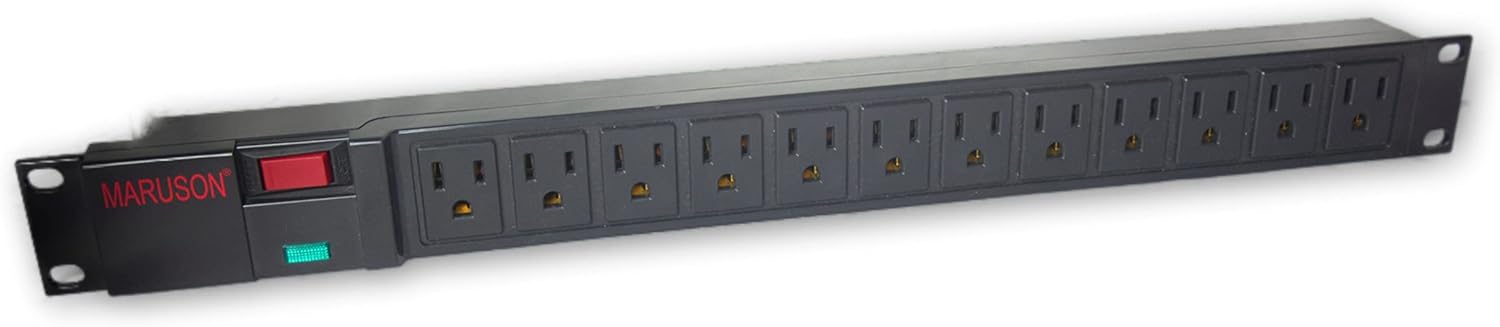 Maruson 12 Outlets Surge Protected Rackmount PDU Power Strip for Network Server Racks - 15A (derated to 12A), 120V - 1050 Joules Protection, 10ft Power Cord with 5-15P, 1U Horizontal, PDU-R1512PS