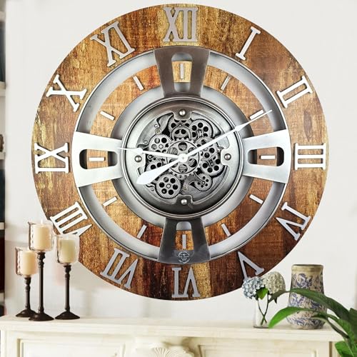 The Gears Clock Real Moving Gear Wall Clock England Line (Vintage Brown, 24 inches (60 cm))