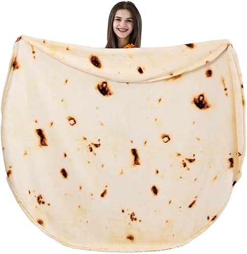 Vessia Manta de tortilla de burritos tamaño (beige, 60 pulgadas), manta gigante realista divertida de comida para adultos y niños, 300 GSM doble