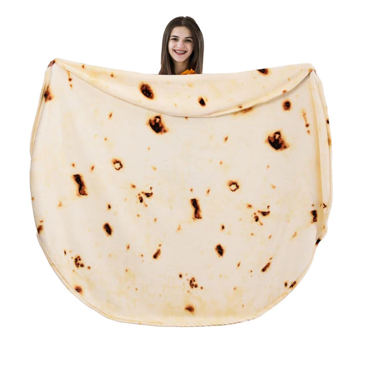 Vessia Burritos Tortilla Blanket Throw Size(Beige,60 inches), Giant Realistic Funny Food Throw for Adults and Kids, 300 GSM Double Sided Soft Novelty Round Taco Blanket