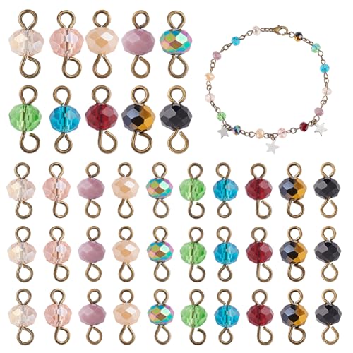 Connecteurs à facettes en verre PandaHall avec double boucle en bronze pour bracelet