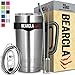 MalloMe BEARCLAW Insulated Tumbler With Handle & Straw - Stainless Steel Tumblers Coffee Travel Mug - Reusable Insulated Cup for Water with Brush, 2 Lids & Straws - Splash-Proof 20 Oz Silver