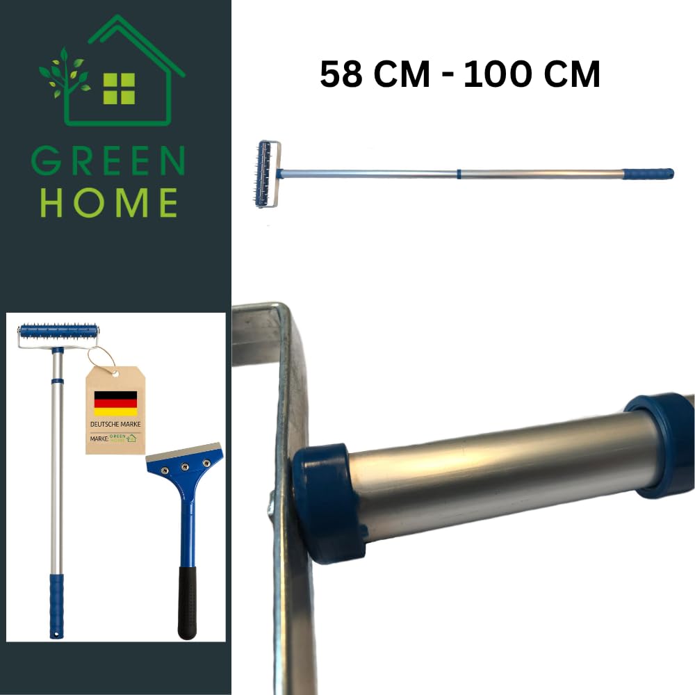 Rullo spinotto 150 x 500 mm con manico telescopico e raschietto per carta da parati | Set professionale per la perforazione e rimozione di carta da parati | Rullo a riccio, rullo per