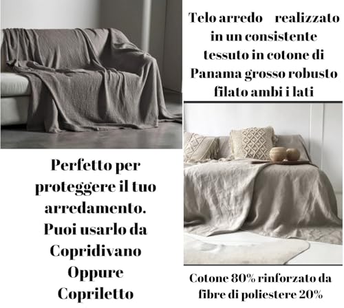 L'Emporio Casa Telo Copridivano Copriletto Tela Grossa Robusta Cotone in Panama 160X260-260x280-360x280 Misure Maxi Lenzuolo Copritutto Cotone Granfoulard Made Italy (GRIGIO SCURO, 260X280)